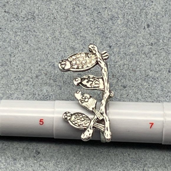 Perched Birds Double Ring Branch Silver Rhinestone Retro BoHo Soft Girl Cottage - Picture 7 of 10